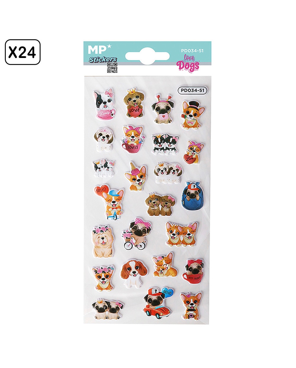 Imagen 0 de Pack 24 Uds. Pegatinas Stickers Relieve Diseño Perritos