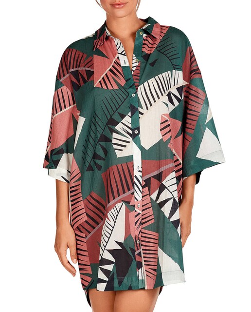 Imagen 0 de Vestido de mujer camisero corto con estampado poscionado abotonado