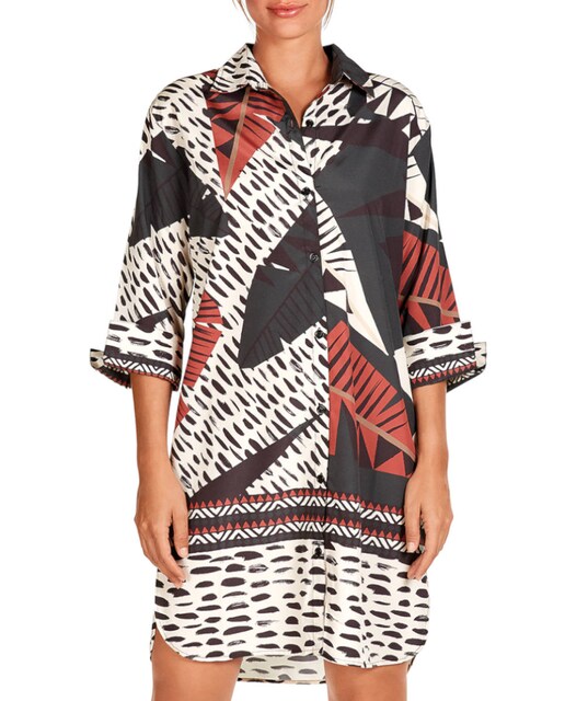 Imagen 0 de Vestido de mujer camisero corto con estampado poscionado abotonado