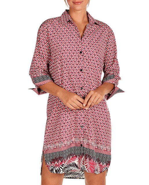 Imagen 0 de Vestido de mujer camisero corto con estampado posicionado abotonado