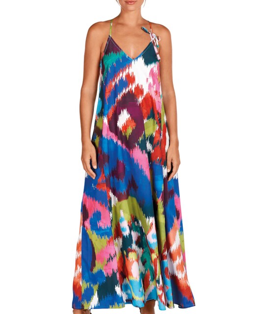 Imagen 0 de Vestido de mujer largo con estampado posicionado lazo en tirante