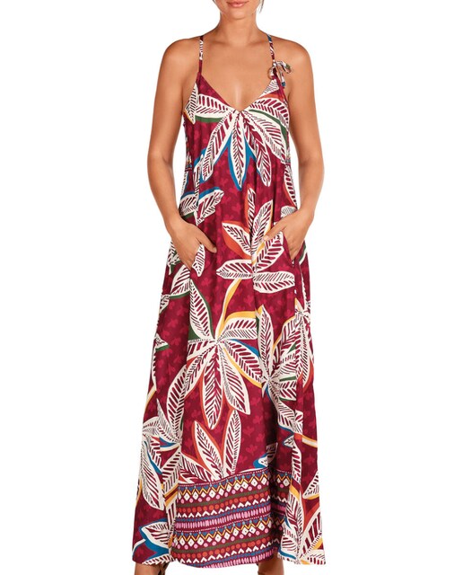 Imagen 0 de Vestido de mujer largo con estampado posicionado lazo en tirante