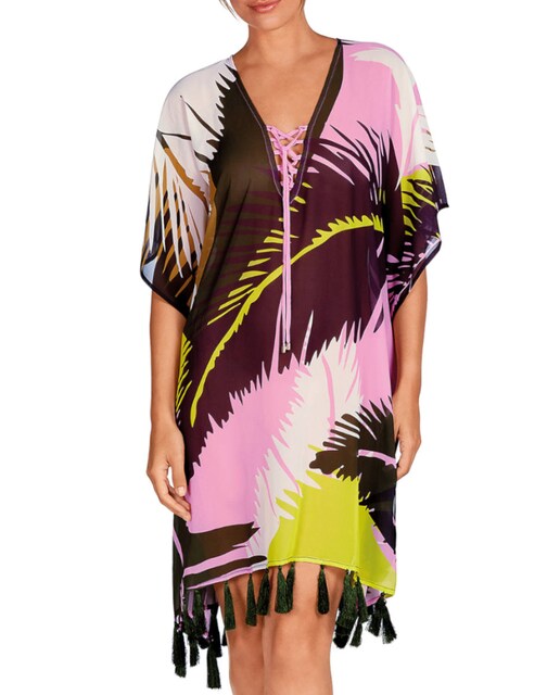 Imagen 0 de Kaftán de mujer corto estampado con flecos