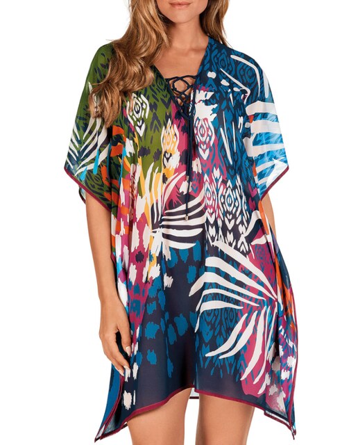 Imagen 0 de Kaftán de mujer corto con estampado posicionado