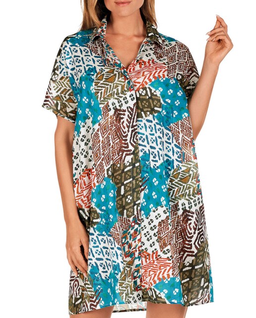 Imagen 0 de Vestido de mujer camisero con estampado posicionado abotonado