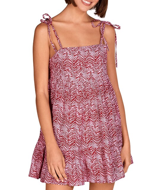 Imagen 0 de Vestido de mujer corto estampado con lazos en tirantes