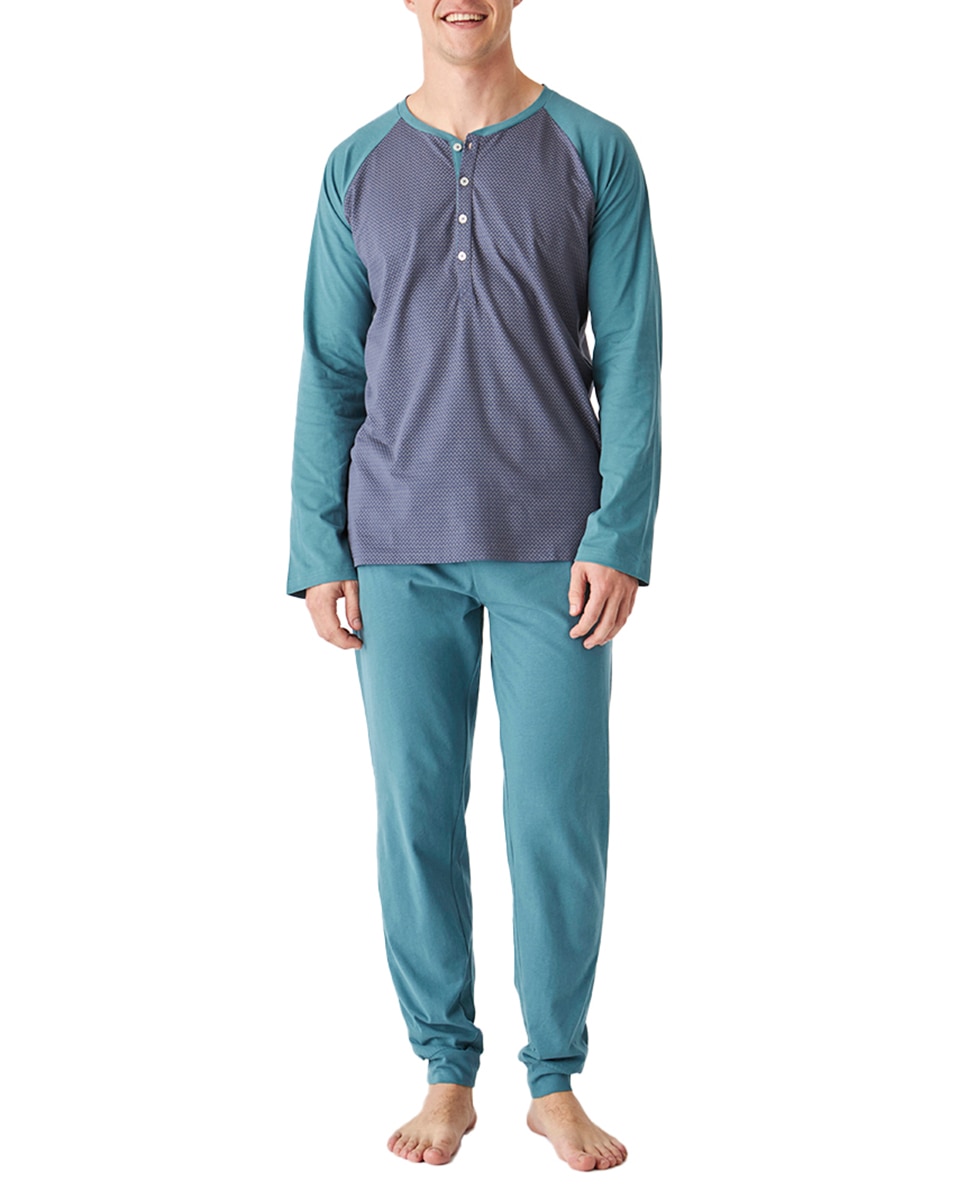 Imagen 0 de Pijama de algodón manga larga cuello redondo JJB12 hombre