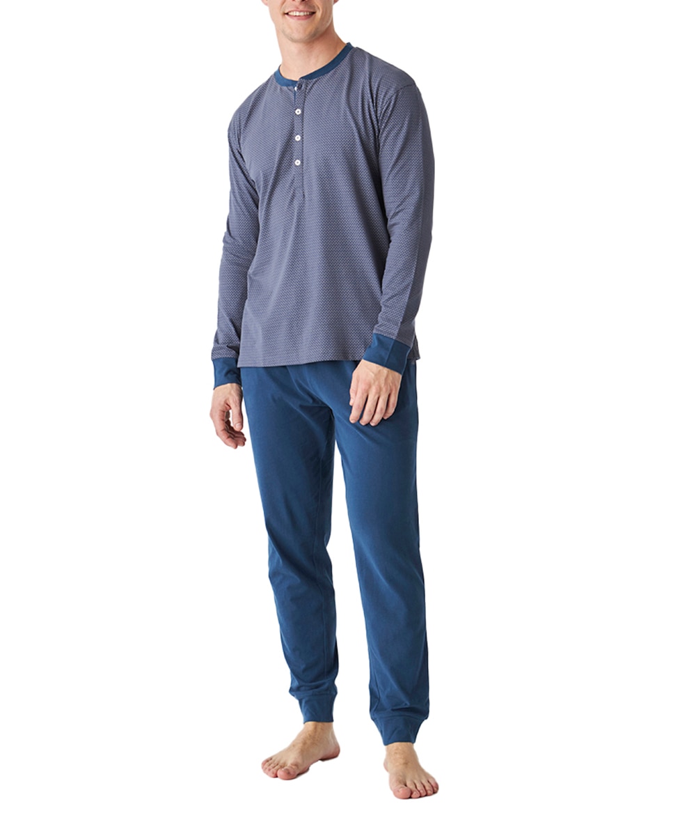 Imagen 0 de Pijama de algodón manga larga cuello redondo JJB12 hombre