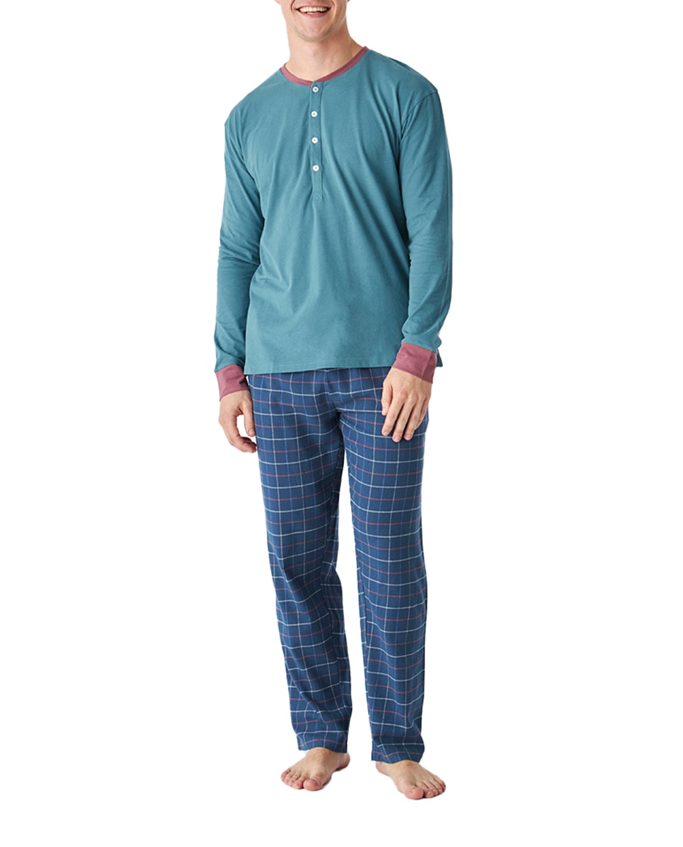 Imagen 0 de Pijama de algodón manga larga cuello redondo JJB12 hombre