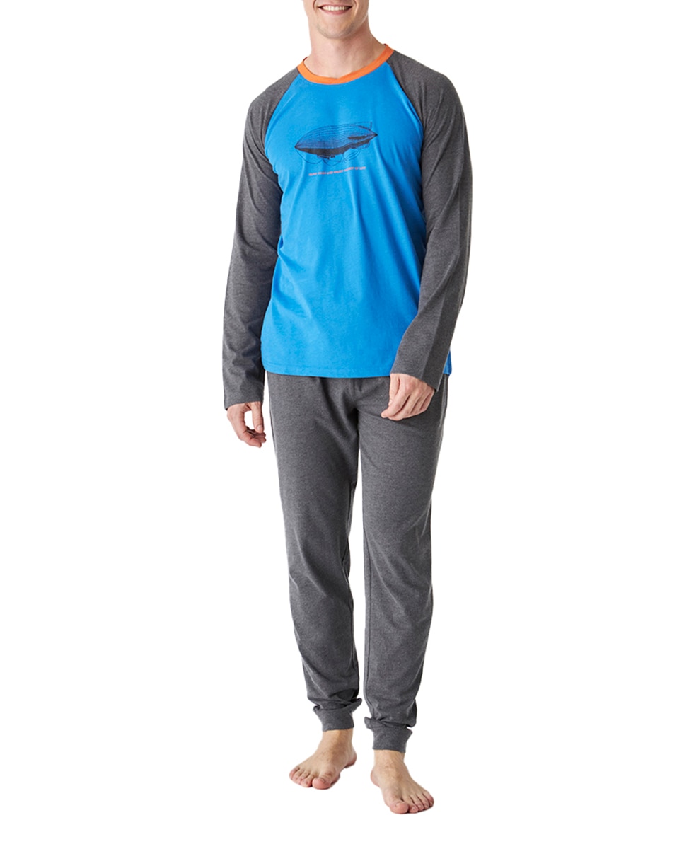 Imagen 0 de Pijama de algodón manga larga cuello redondo JJBEP6100 hombre