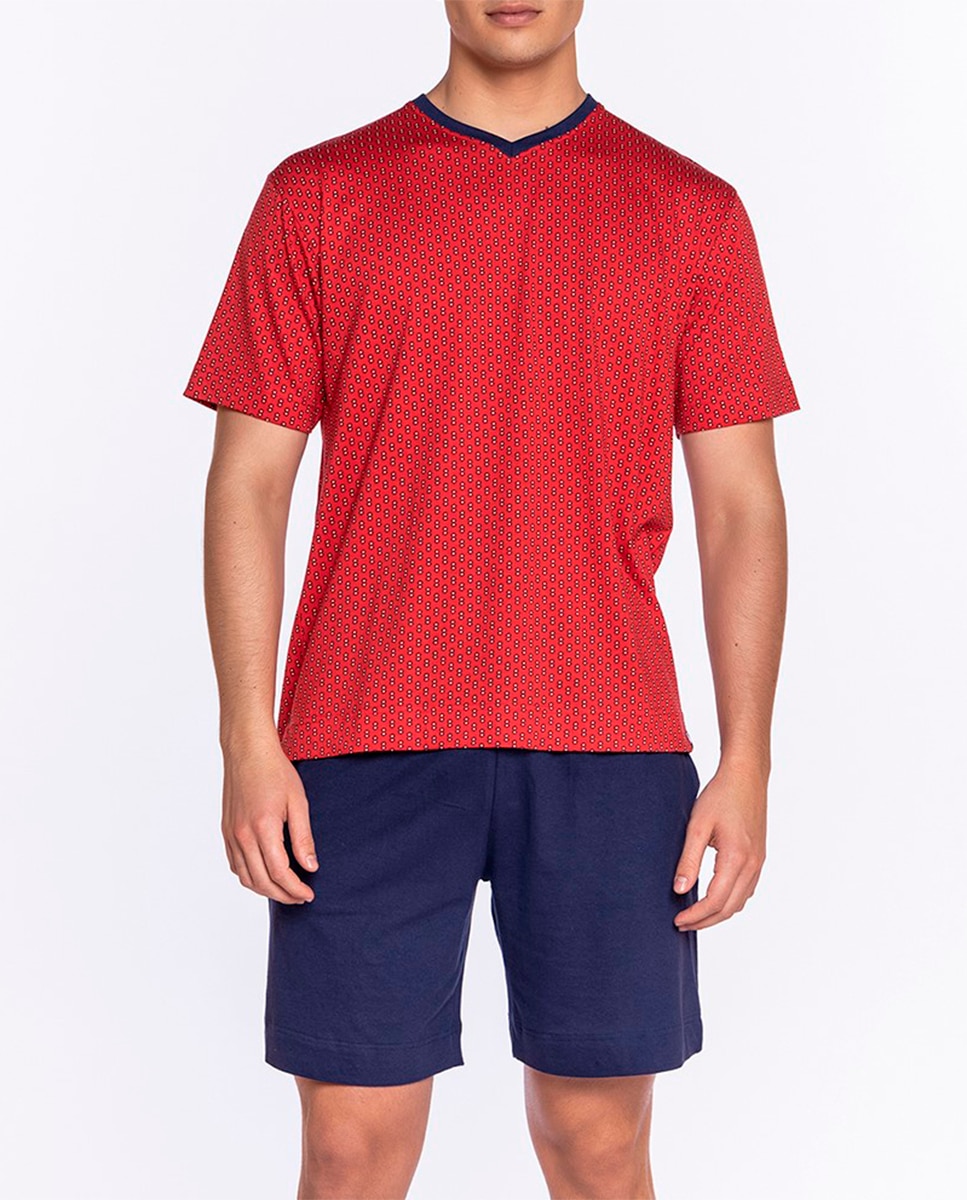 Imagen 0 de Conjunto pijama corto modal-algodón cuello pico navy para hombre