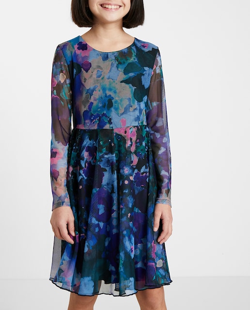 Imagen 0 de Vestido de niña talle alto con estampado de flores arty