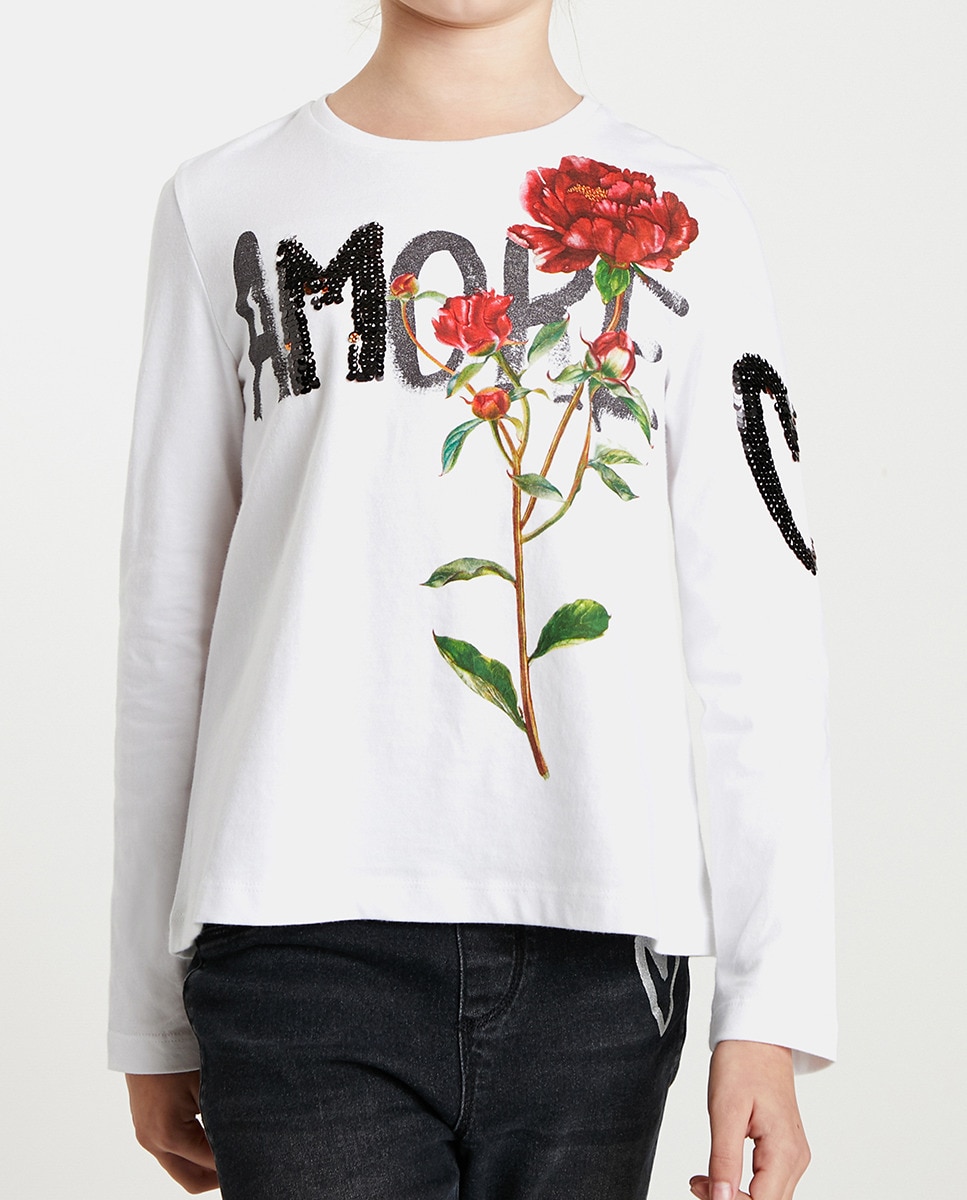 Imagen 0 de Camiseta flores lentejuelas