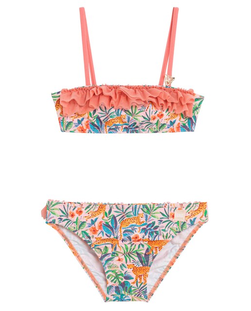 Imagen 0 de Bikini de niña estampado leopardos con detalle dorado en tirante
