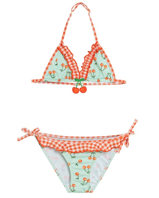 Imagen 0 de Bikini de niña estampado cerezas con detalle en escote