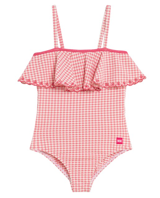 Imagen 0 de Bañador de niña estampado ondas con volante en parte superior