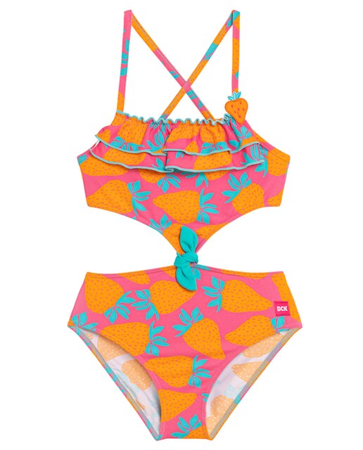 Imagen 0 de Trikini de niña estampado frurtas con lazo en centro cintura
