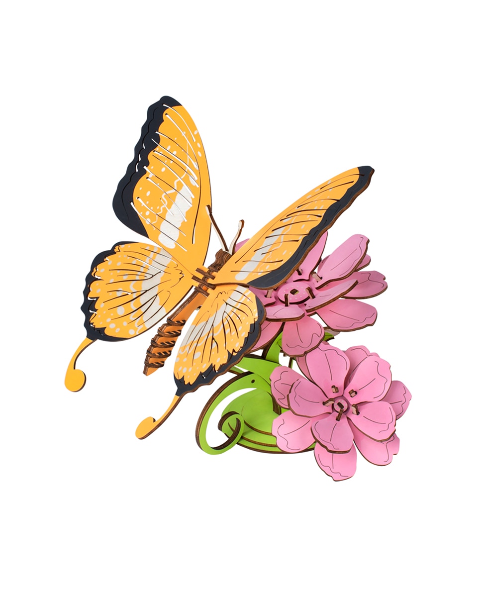 Imagen 0 de Maqueta 3D de madera. Mariposa posada en flores. 80 piezas.