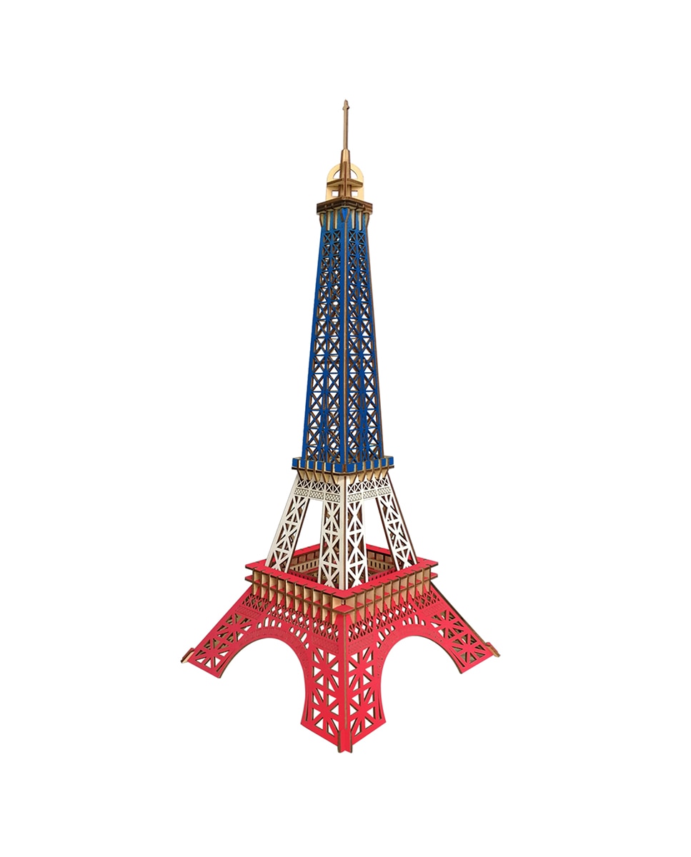 Imagen 0 de Maqueta 3D de madera. Torre Eiffel en París. 94 piezas. Color de la bandera francesa.