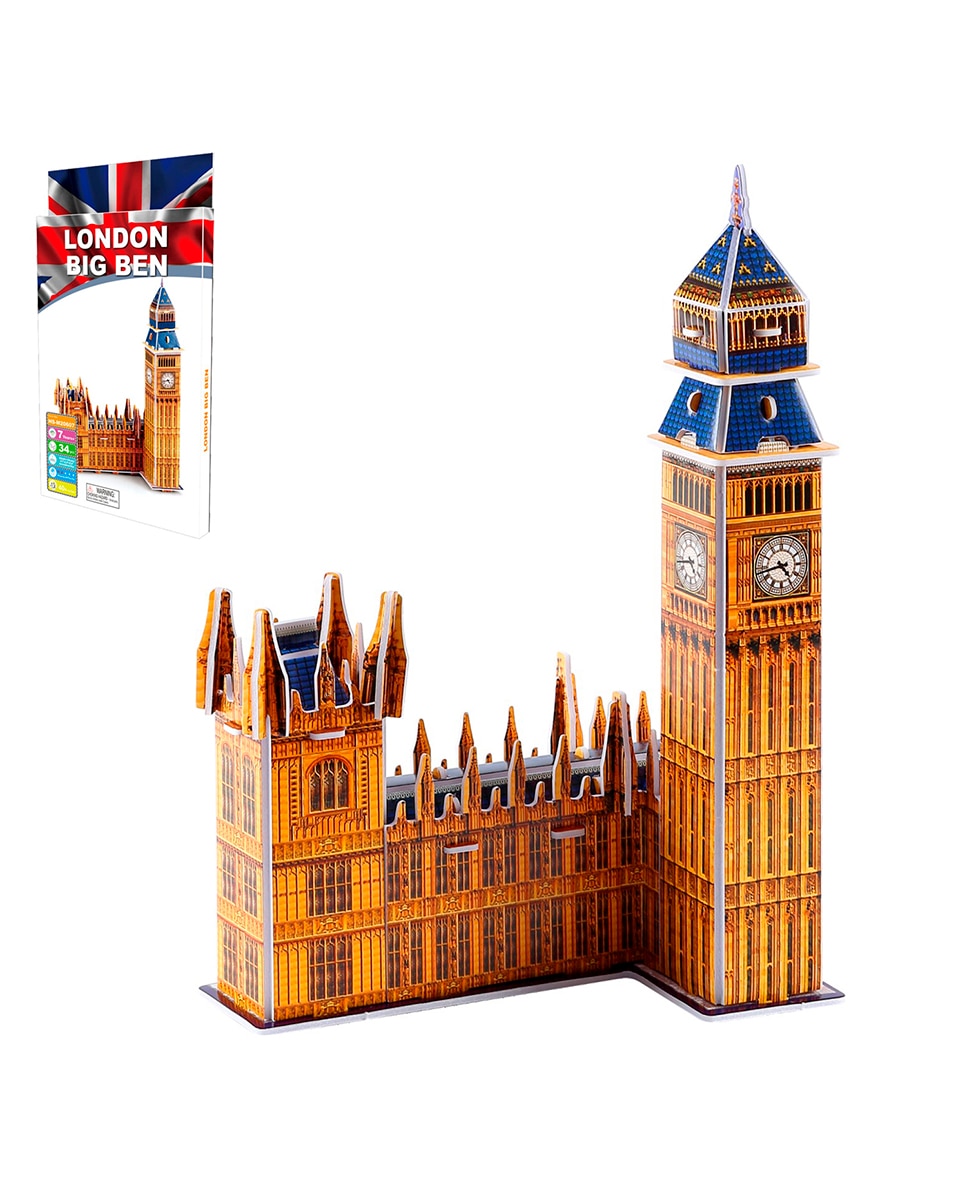 Imagen 0 de Puzzle 3D de cartón del Big Ben situado en Londres. 34 piezas.