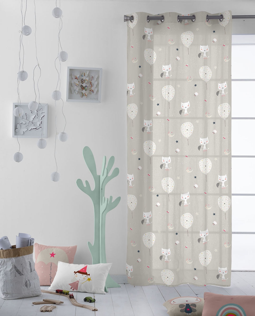Imagen 0 de Cortina con ojales Globos y gatos 140 x 260 cm