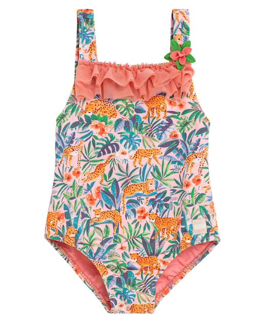 Imagen 0 de Bañador de bebé estampado de leopardos con volante en escote