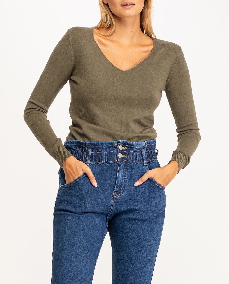 Imagen 0 de Jersey de punto liso con cuello pico