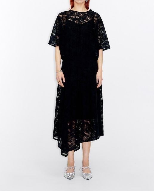 Imagen 0 de Vestido Flowers devoré asimétrico negro