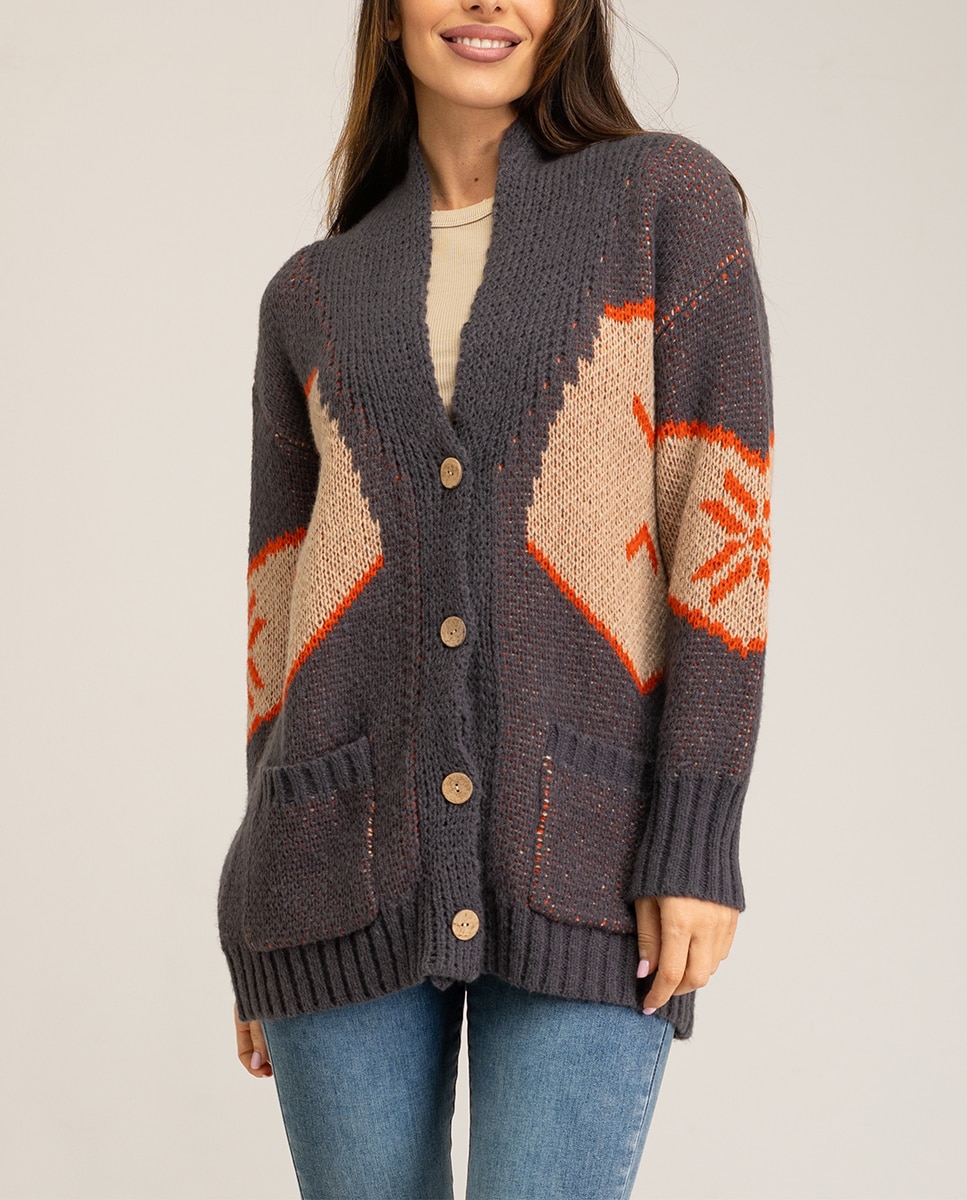 Imagen 0 de Chaqueta jacquard cuello V mujer