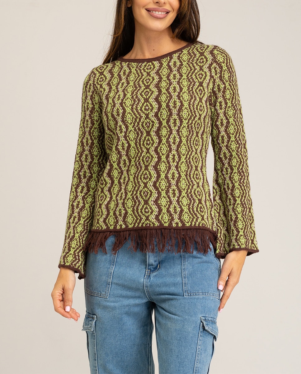 Imagen 0 de Jersey punto rayas y flecos mujer