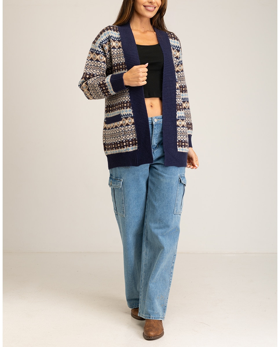 Imagen 0 de Chaqueta punto bolsillos jacquard abierta mujer