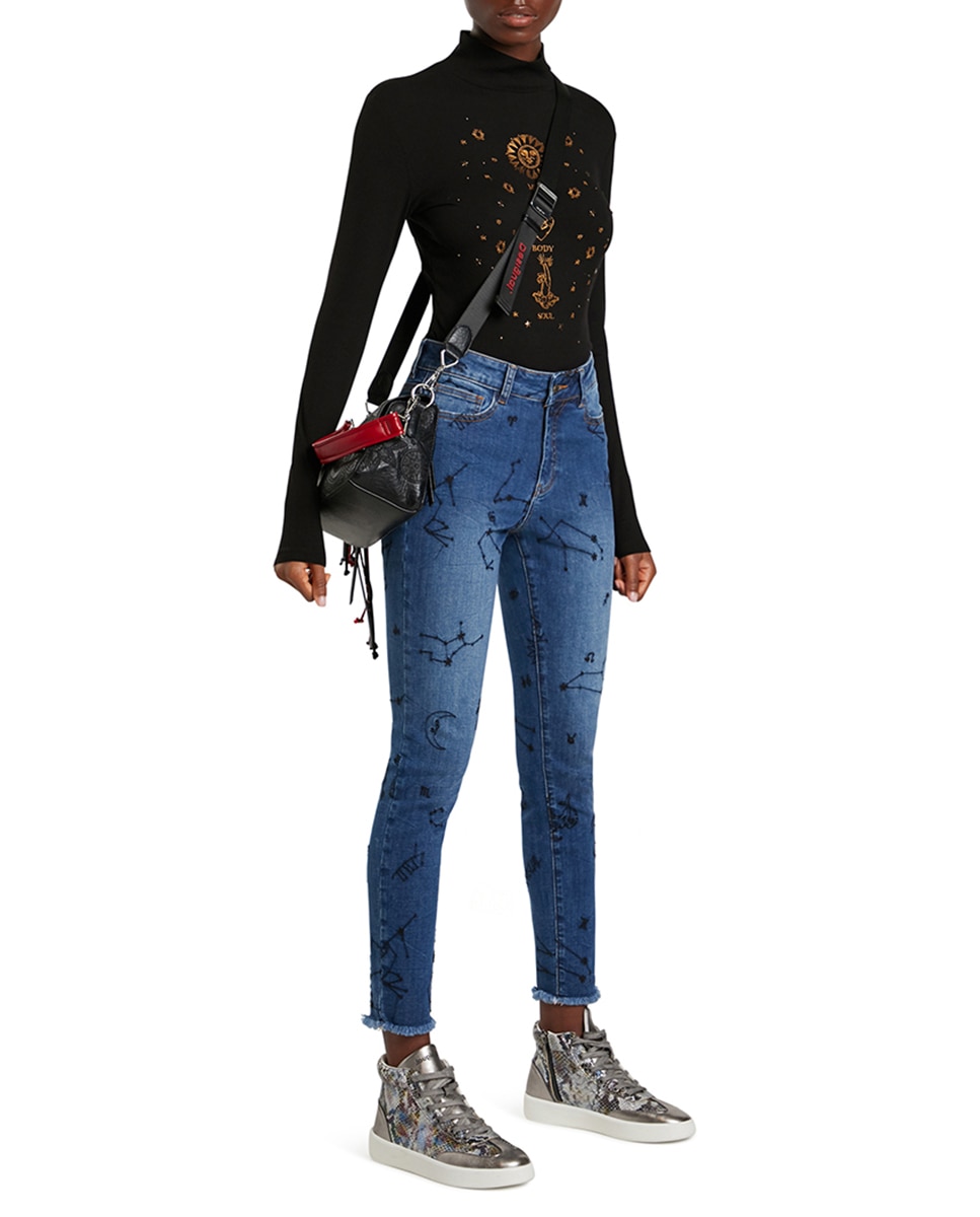 Imagen 0 de Vaqueros de mujer skinny tobillero con bordados cósmicos