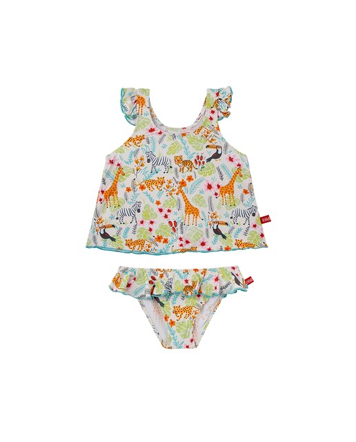 Imagen 0 de Tankini con volantes y estampado Jungle para niña