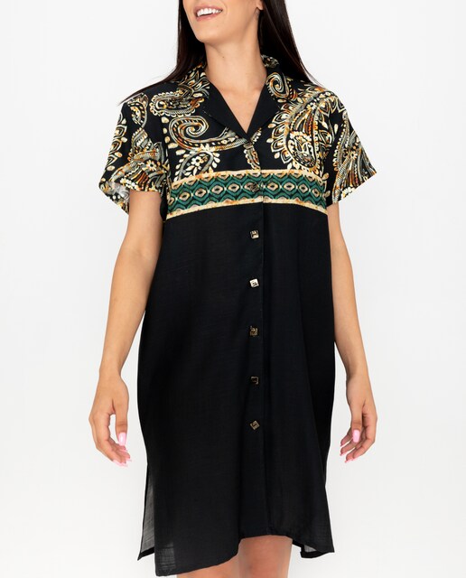 Imagen 0 de Caftán de playa estampado étnico negro