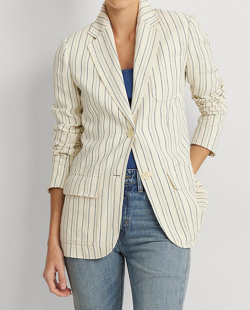 Imagen 0 de Blazer de mujer con hombreras y estampado de rayas