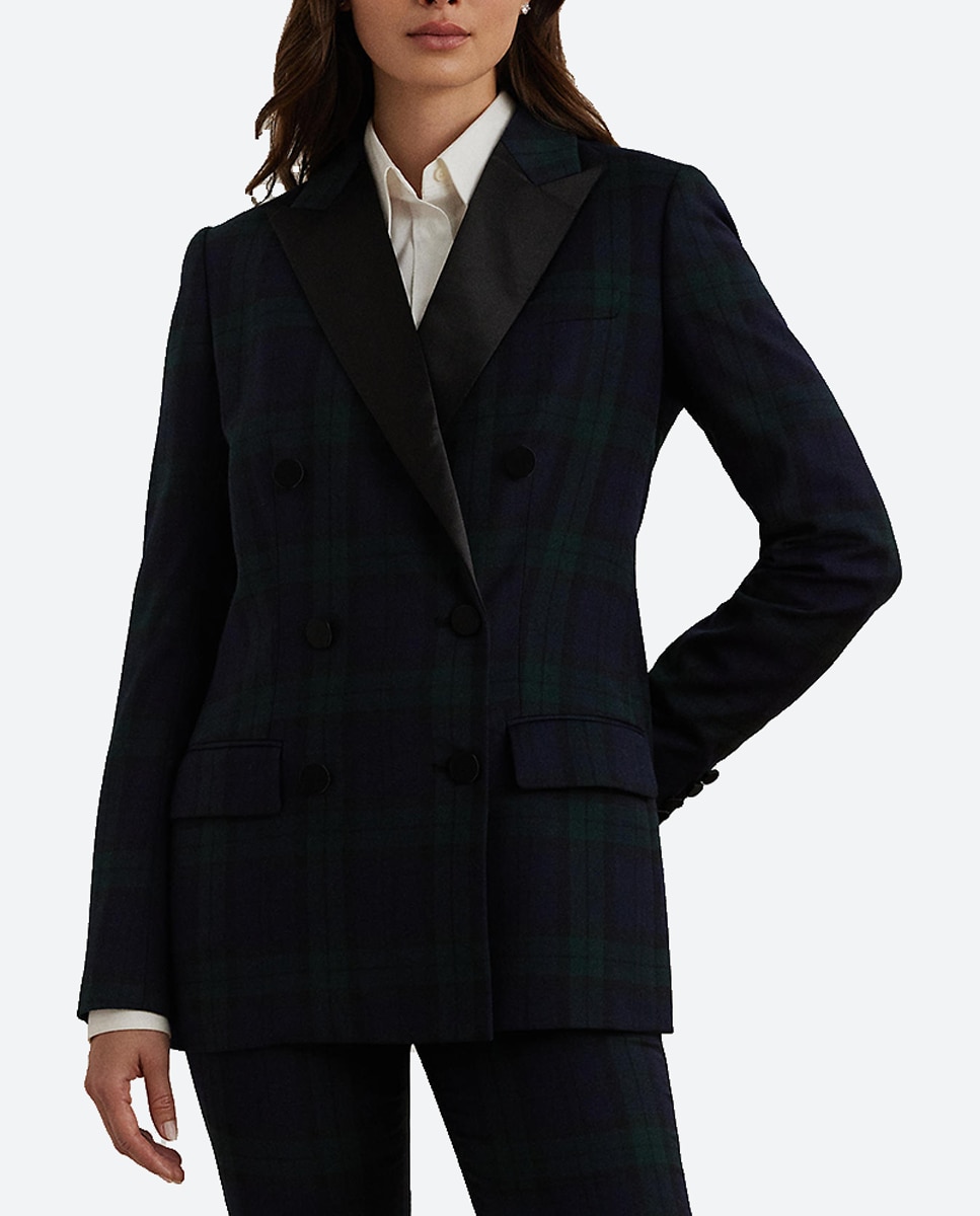 Imagen 0 de Blazer de mujer con estampado de cuadros y solapas a contraste