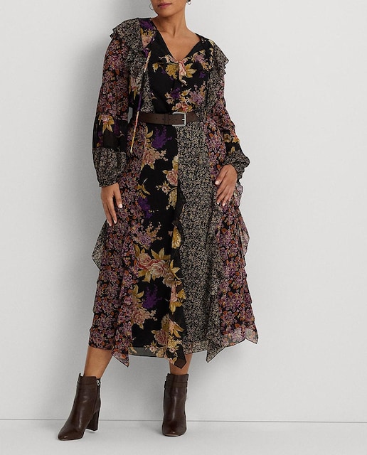 Imagen 0 de Falda midi talla grande con estampado de flores