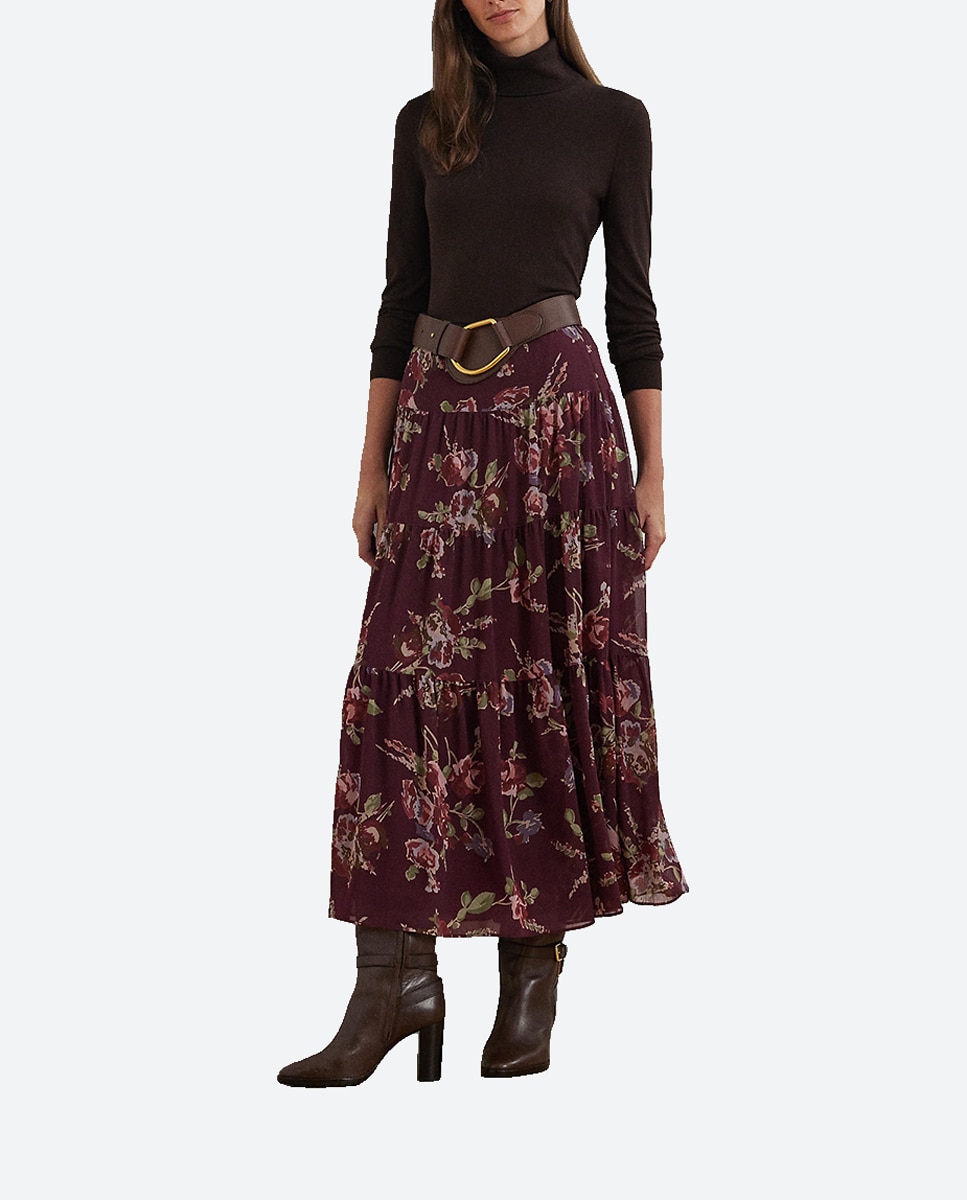 Imagen 0 de Falda midi plisada con estampado de flores
