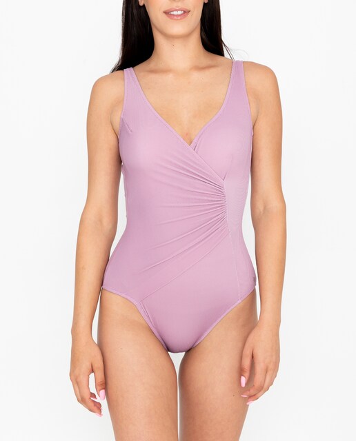 Imagen 0 de Bañador cruzado escote pico contraste liso azul con estampado geométrico