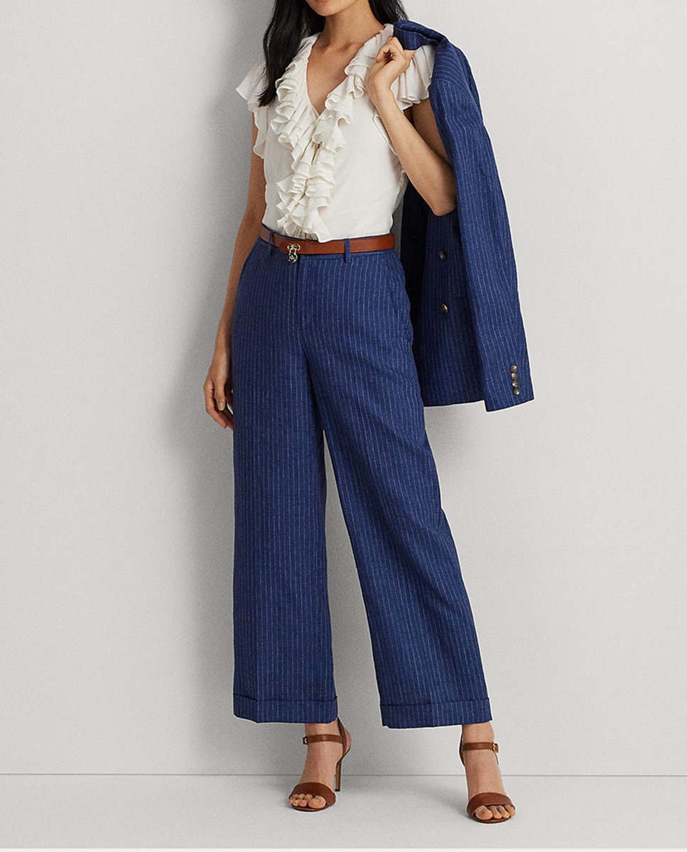 Imagen 0 de Pantalones de mujer de lino con raya diplomática