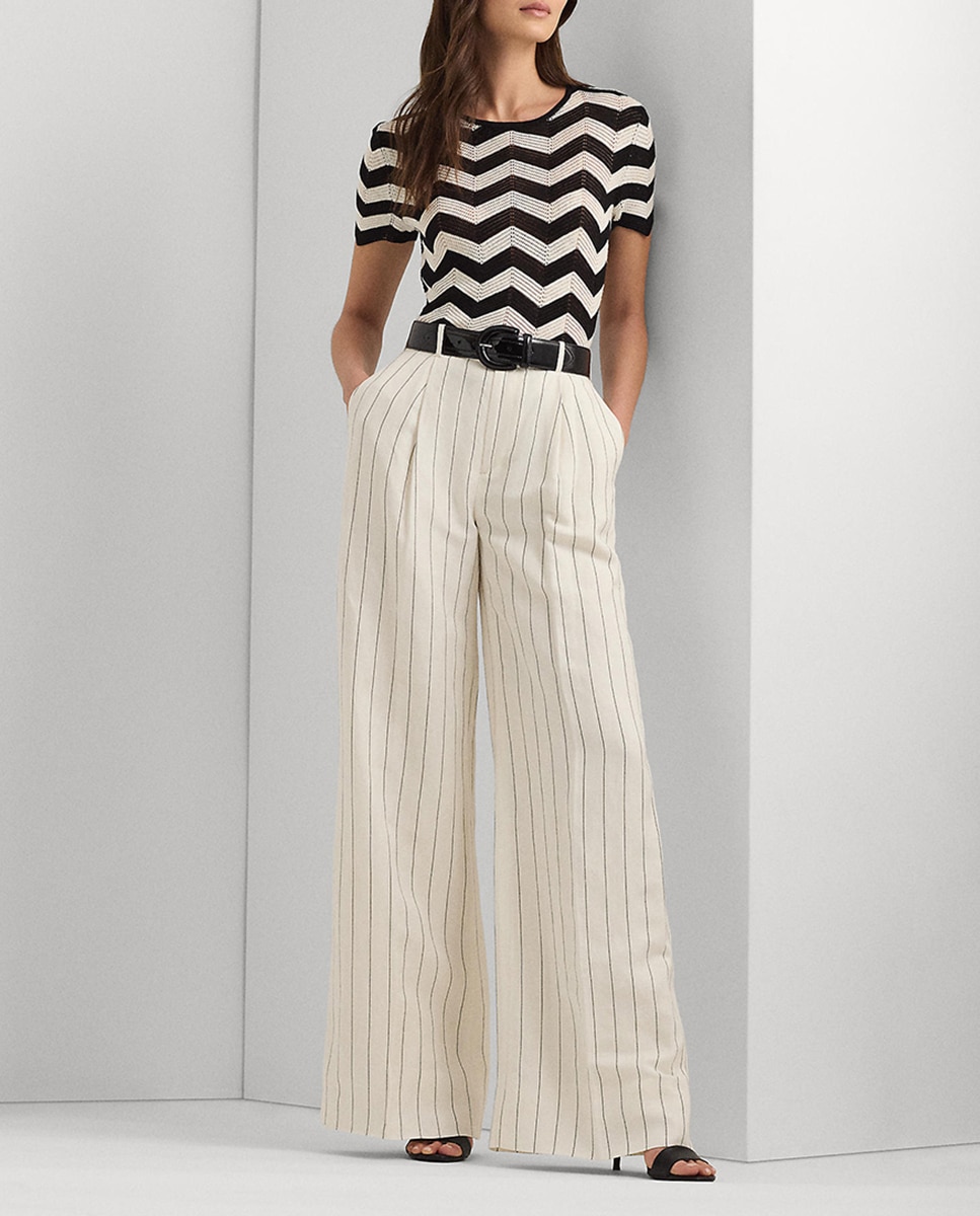 Imagen 0 de Pantalones anchos de mujer de rayas de tiro alto