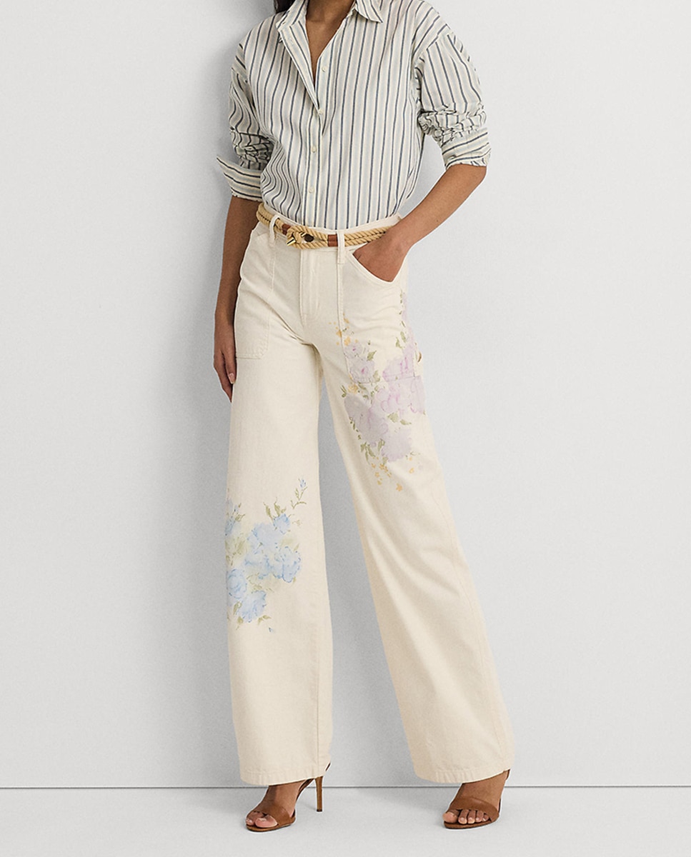 Imagen 0 de Pantalones anchos de mujer de algodón con flores