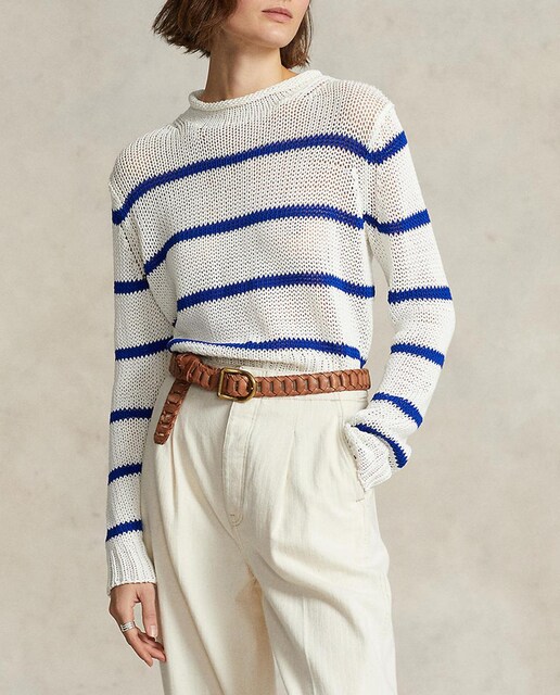 Imagen 0 de Jersey de mujer calado con estampado de rayas