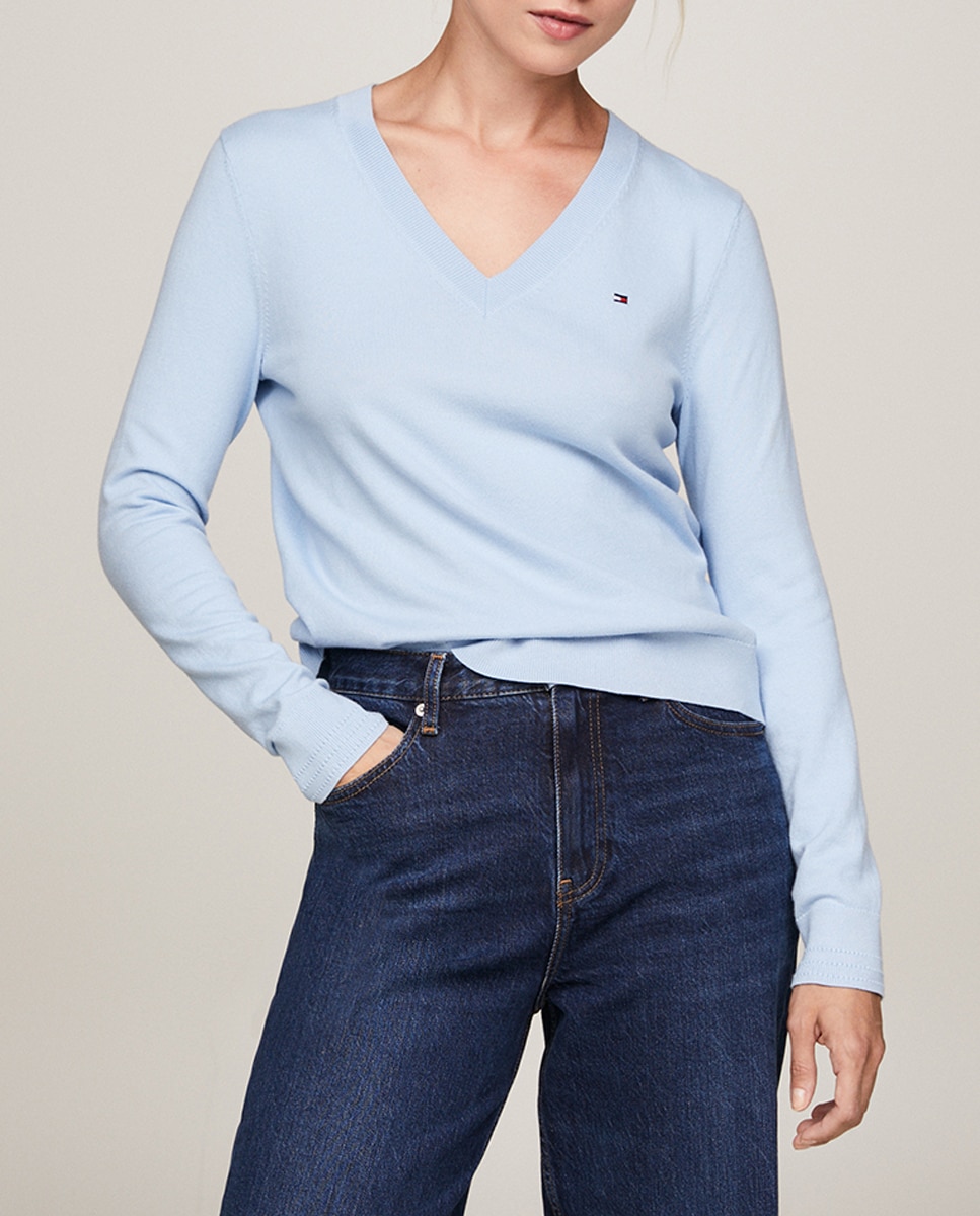 Imagen 0 de Jersey de mujer de algodón y cuello de pico