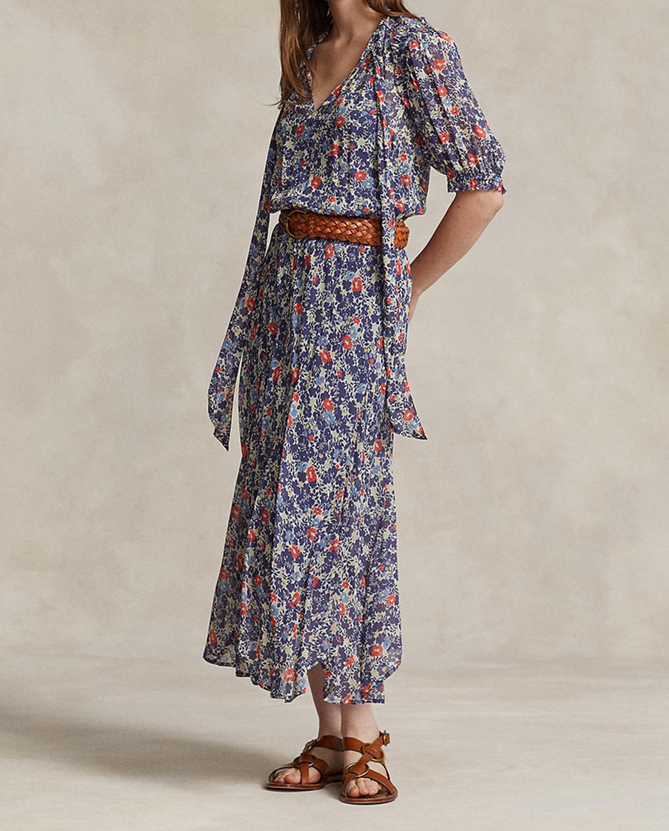 Imagen 0 de Vestido camisero largo con flores