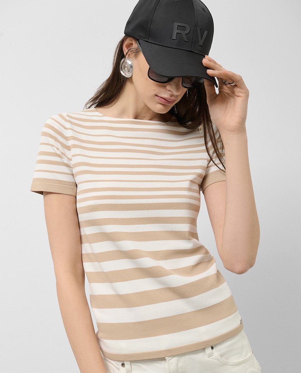Imagen 0 de Jersey de mujer de manga corta en punto fino rayas