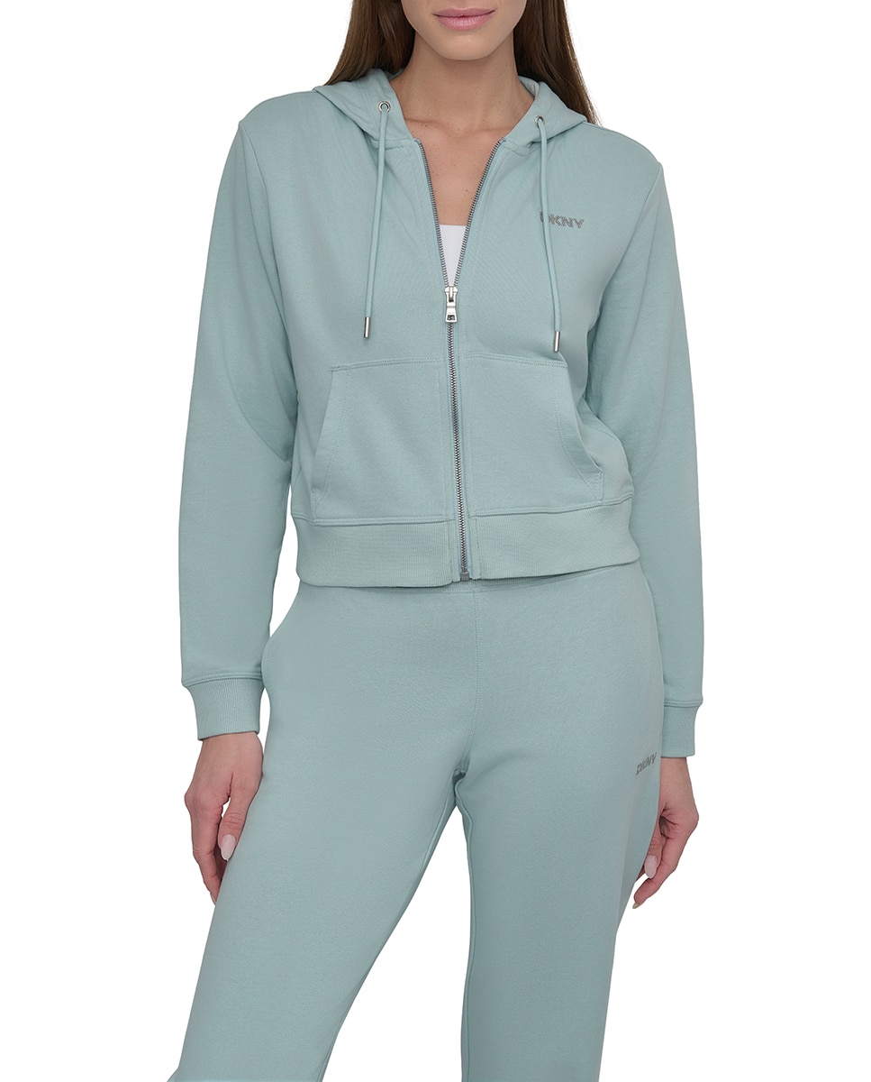 Imagen 0 de Sudadera de mujer de manga larga con cremallera y capucha.