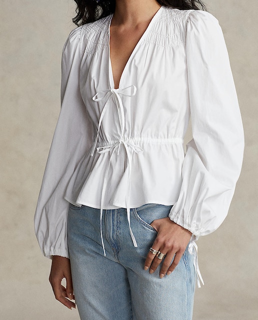 Imagen 0 de Camisa de mujer de algodón con manga abullonada