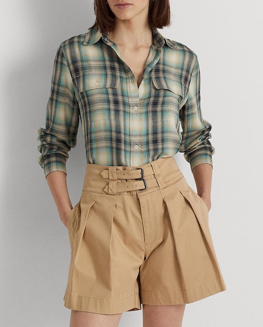 Imagen 0 de Camisa de mujer de sarga de cuadros extragrande