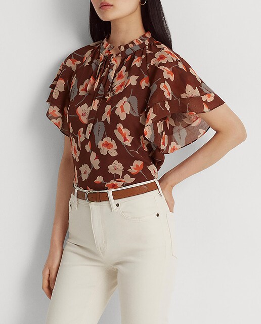 Imagen 0 de Blusa de mujer de cuello alto fruncido con flores